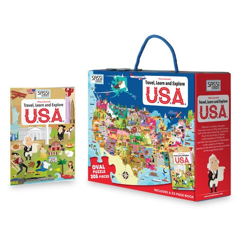 Sassi Travel Learn and Explore - USA Puzzle & Book Set - 205 pcs